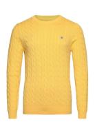 Cotton Cable C-Neck Tops Knitwear Round Necks Yellow GANT