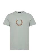 Flocked Laurel W Gra Tee Tops T-Kortærmet Skjorte Blue Fred Perry