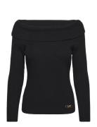 Off Shldr Fold Swtr Top Tops Knitwear Jumpers Black Michael Kors