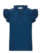Top W/Ruffles Tops T-shirts & Tops Sleeveless Blue Rosemunde