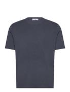 Cotton Blend Knitted T-Shirt Tops T-Kortærmet Skjorte Navy Mango