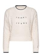 Tjw Bubble Cable Flag Crew Tops Knitwear Jumpers Cream Tommy Jeans