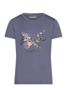 T-Shirt W. Print -S/S, Girl Tops T-Kortærmet Skjorte Blue Color Kids