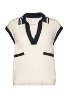 Rib Knit Sleeveless Polo Vests Knitted Vests Cream GANT