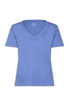 V-Neck Cotton T-Shirt Tops T-shirts & Tops Short-sleeved Blue Mango