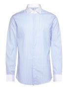 Striped-Print Slim-Fit Suit Shirt Tops Shirts Casual Blue Mango