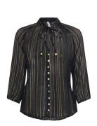 Striped Bow Blouse Tops Blouses Long-sleeved Black Mango