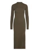 Knitted Dress With Side Slit Maxikjole Festkjole Khaki Green Mango