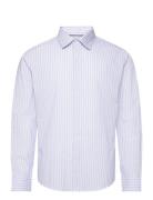 Stretch Fabric Slim-Fit Striped Shirt Tops Shirts Casual Blue Mango