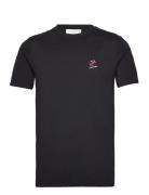 Embroidery Tee S/S Tops T-Kortærmet Skjorte Black Lindbergh