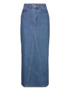 Long Denim Skirt Knælang Nederdel Blue Mango