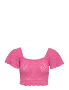 Knitted Top Tops Crop Tops Short-sleeved Crop Tops Pink Gina Tricot