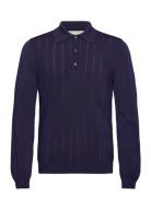 Shiny Viscose Polo Tops Knitwear Long Sleeve Knitted Polos Navy GANT