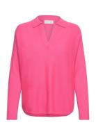 Curved Open Collar Designers Knitwear Jumpers Pink Davida Cashmere