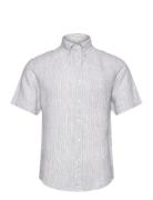 Reg Linen Stripe Ss Shirt Tops Shirts Linen Shirts Grey GANT