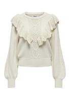 Onlcherry Ls Ruffle O-Neck Cc Knt Tops Knitwear Jumpers Cream ONLY