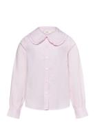 Baby-Collar Openwork Shirt Tops Shirts Long-sleeved Shirts Pink Mango