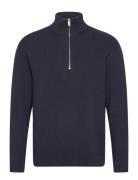 Half Zip Rib Knit Tops Knitwear Half Zip Jumpers Navy Lindbergh
