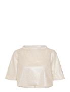 Lola Cropped Shimmer Tee Tops Crop Tops Short-sleeved Crop Tops Gold A...