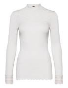 Silk T-Shirt W/ Lace Tops T-shirts & Tops Long-sleeved White Rosemunde