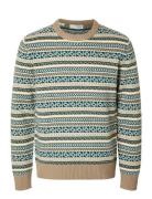 Slhfade Ls Knit Fairisle Crew Neck Tops Knitwear Round Necks Beige Sel...