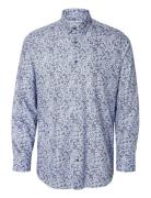 Slhslimsoho-Ethan Aop Shirt Ls Tops Shirts Casual Blue Selected Homme