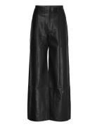 Marlowe Pu Wide Leg Pant Bottoms Trousers Leather Leggings-Bukser Blac...