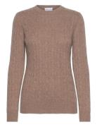 O-Neck Cable Sweater Tops Knitwear Jumpers Beige Davida Cashmere