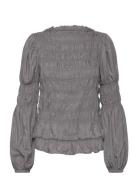 Crhenva Blouse Tops Blouses Long-sleeved Grey Cream