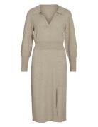 Vicomfy L/S Collar Rib Knit Dress - Noos Knælang Kjole Beige Vila