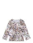 Print Shirt Tops T-shirts Long-sleeved T-Skjorte Beige Gugguu