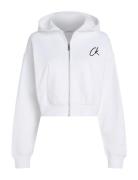 Embroidered Ck Zip Through Tops Sweatshirts & Hoodies Hoodies White Ca...