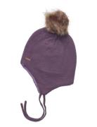 Hat W. Detachable Fake Fur Accessories Headwear Hats Beanie Purple Min...