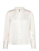 Nirva Satin Blouse Tops Blouses Long-sleeved White BUSNEL