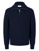 Slhland Ls Knit Half Zip Tops Knitwear Half Zip Jumpers Navy Selected ...