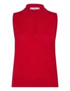 Fine-Knit Polo Neck Gilet Vests Knitted Vests Red Mango