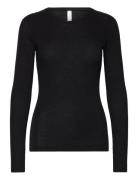 Top Merino Wool Rib Ls Tops T-shirts & Tops Long-sleeved Black Lindex