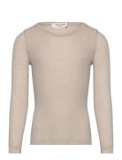 Wool O-Neck Tops T-shirts Long-sleeved T-Skjorte Beige Rosemunde Kids