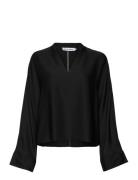 Nina V-Neck Blouse Tops Blouses Long-sleeved Black Ahlvar Gallery