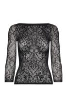 Oroblu Lace Net T-Shirt Tops T-shirts & Tops Long-sleeved Black Oroblu