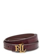 Logo Reversible Embossed Skinny Belt Bælte Brown Lauren Ralph Lauren