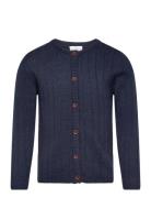 Merino Knitted Cardigan W. Wide Rib Tops Knitwear Cardigans Navy Copen...