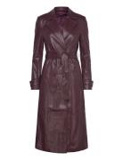 Vegan Leather Trench Coat Læderjakke Skindjakke Burgundy Bardot