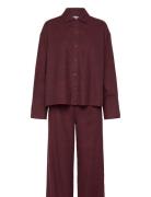 L/S Buttondown & Pant Sleep Set Pyjamas Nattøj Burgundy Calvin Klein