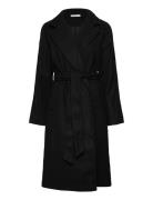 Belted Long Coat Uldfrakke Frakke Black Gina Tricot