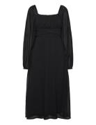 Brenna Square Neck L/S Midi Georgette Dress Knælang Kjole Black Bubble...