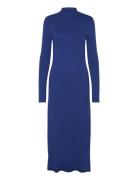 Perkins-Neck Knitted Dress Knælang Kjole Blue Mango