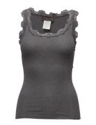 Rwbabette Silk Sl U-Neck Lace Top Tops T-shirts & Tops Sleeveless Blac...