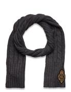 Crest-Patch Cable-Knit Scarf Accessories Scarves Winter Scarves Grey L...