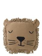 Lion Face Embroidery Cushion 34X34 Home Kids Decor Cushions Beige NOBO...